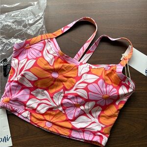 Floral Pink and Orange Women's Swim Top